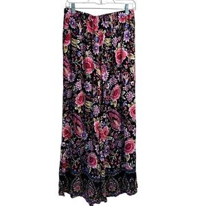 Cynthia Rowley Pants M Black White Floral Flowy Wide Leg Beach Boho B31